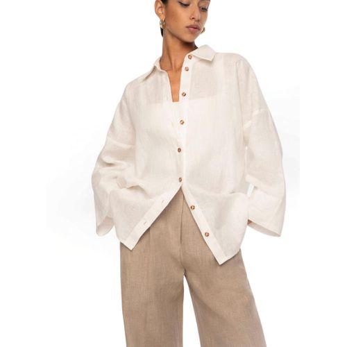 product_image_name-Generic-Women's Pure Cotton Linen Button-Front Shirt - Beige-3