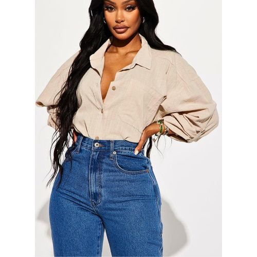 product_image_name-Generic-Women's Pure Cotton Linen Button-Front Shirt - Beige-4