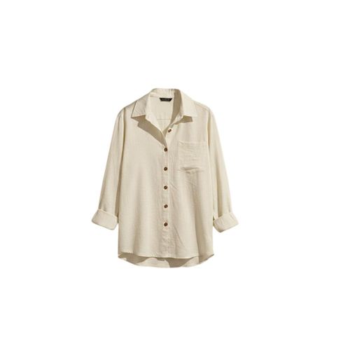product_image_name-Generic-Women's Pure Cotton Linen Button-Front Shirt - Beige-5