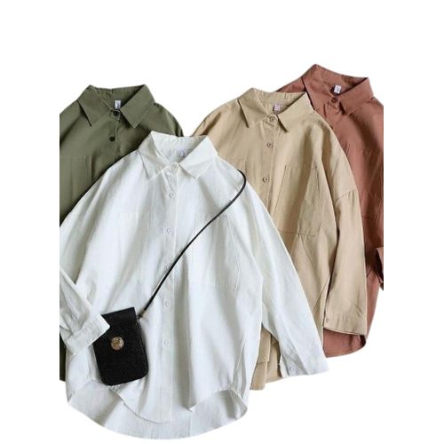 product_image_name-Generic-Women's Pure Cotton Linen Button-Front Shirt - Beige-6