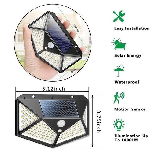 product_image_name-Generic-100 LED Solar Light, Motion Sensor PIR 3 Modes Mounted Lamp Waterproof IP65, Wide Angle Solar Wall Light for Patio, Yard, Deck Garage, Black-3