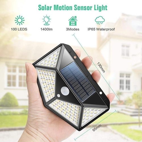 product_image_name-Generic-100 LED Solar Light, Motion Sensor PIR 3 Modes Mounted Lamp Waterproof IP65, Wide Angle Solar Wall Light for Patio, Yard, Deck Garage, Black-7