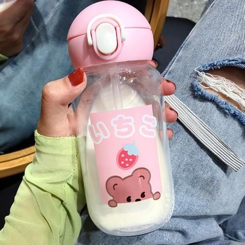 Kawaii Bear Water Bottle With Straw,portable Leak-proof Drinking
