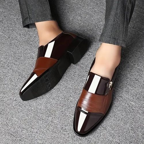 product_image_name-Fashion-Men’s Brown Elegant Business Formal Pointed Toe Leather Shoes With Side Zipper-2