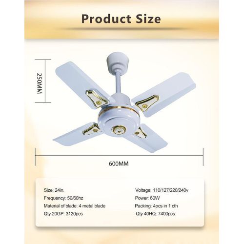 product_image_name-DELUXE-24" High-Quality Short Blade Ceiling Fan - 220- 240V- 60W - White-5