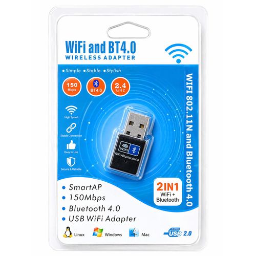 Generic Mini USB WiFi & Bluetooth 4.0 Adapter 150Mbps – Fast Wireless Dongle for Laptop & PC (Plug & Play)