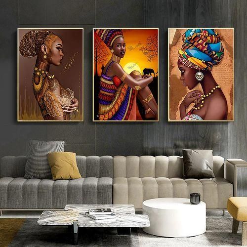 product_image_name-Generic-3pcs Peinture Sur Toile De Femme Noire Africaine, Peinture Suspendue De Décoration Murale Vintage-1