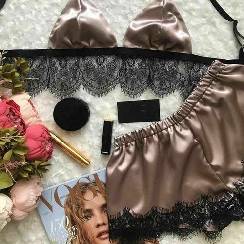 Shop Generic Women's Underwear Sexy Silk Satin Lingerie Pajamas Crop Tops  Bralette&Panty Sets Soft Wear for Girls Tops Briefs Lace Suit Online