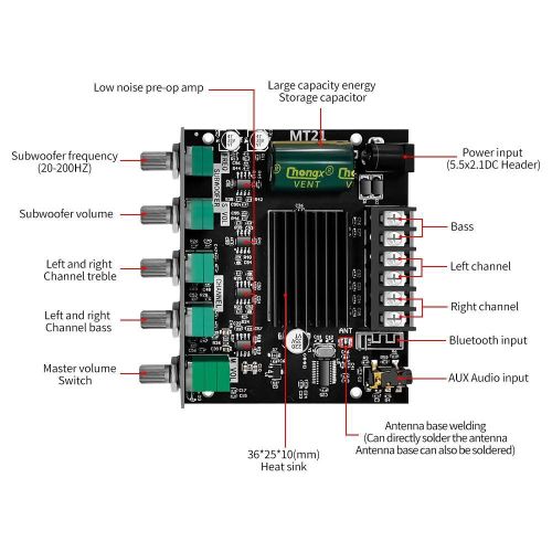 Generic ZK-MT21 50W x 2+100W 2.1 Channel Bluetooth Digital Amplifier Module - image 4