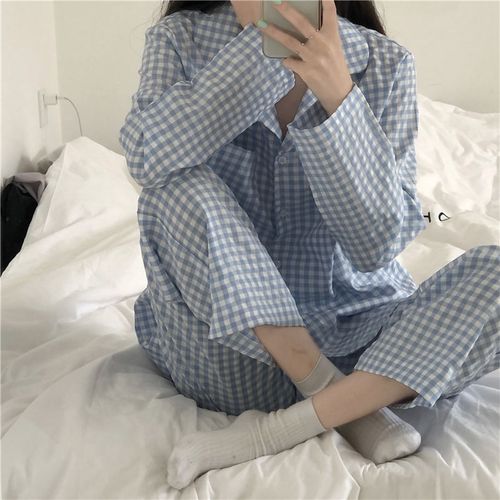 Shop Generic Women Pajamas Set Simple Printed Cute Sleepwear Casual  Homewear Female Pyjamas Womens Princess Elegant Soft Long Sleeve Plaid  Online