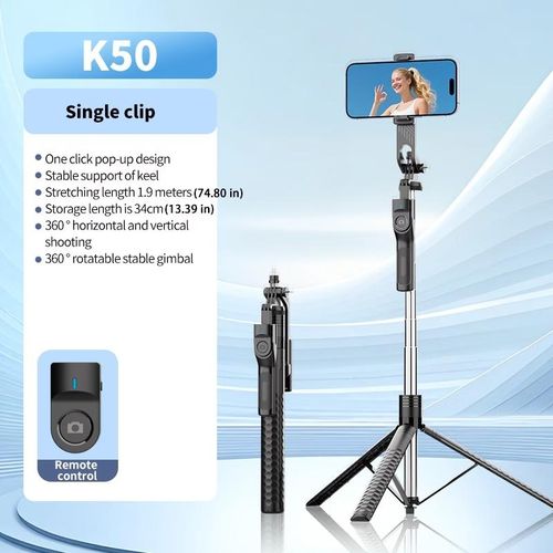 Generic K50 190cm  Wireless Selfie Stick Tripod with Bluetooth Remote & 1/4” Screw – for iOS & Android - image 7