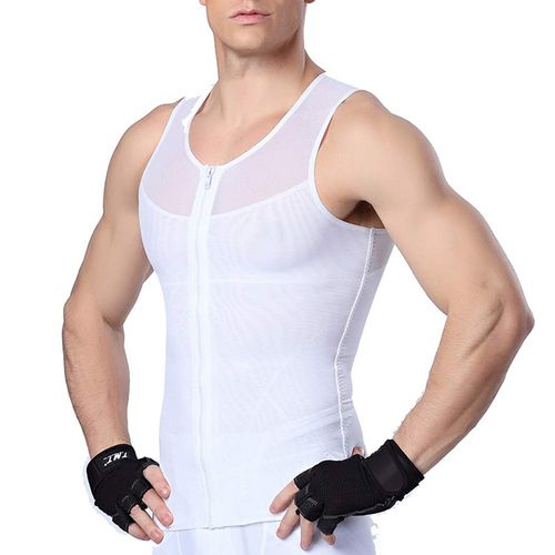 Shop Generic Men Shapewear Hook Eye Closure Adjustable Tummy Control Vest  Waist Trainer Slimming Abdomen Tank Top Breathable Mesh Body Shaper(#Zip  White) Online