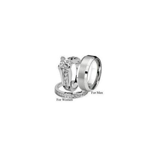 Fashion Silver Engagement Ring/Wedding Band Set For Couple
