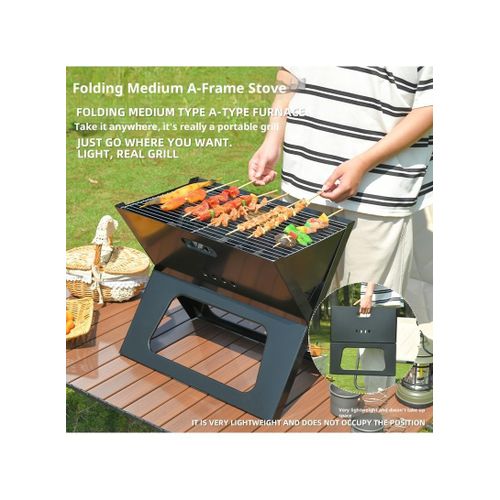 product_image_name-White Label-Iron BBQ Grill, Portable Outdoor Cooking Stove, Heavy-Duty Metal Design (W48 x D31 x H39)cm / (W18.9 x D12.2 x H15.4)inch-4