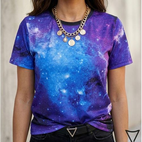 product_image_name-Generic-Women's Galaxy- Patterned Crewneck T-shirt - Purple-3