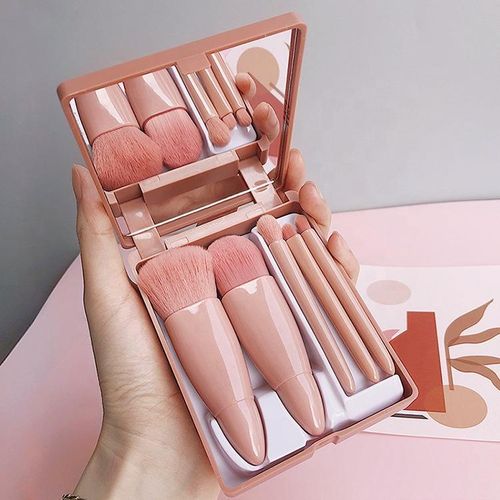 product_image_name-Generic-Portable 5-Piece Travel Makeup Brush Set with Mirror– Compact Beauty Kit for Quick Touch-Ups On-The-Go-1