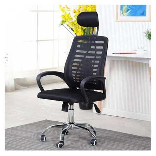 product_image_name-White Label-High Adjustable Swivel Office Mesh Chair - Neckrest  - Black -6