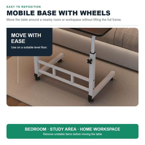 Generic Black Brushed-Finish 40×60 cm Height-Adjustable Mobile Bedside Table with Wheels for Laptop and Study - image 4