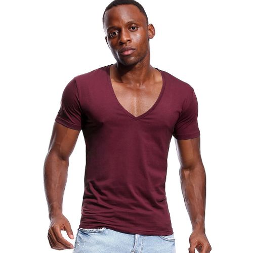 Buy Scoop Neck Tee for Men Deep V Neck T Shirts Short Sleeve Cotton Basic Wide  Neck Online at desertcartPeru