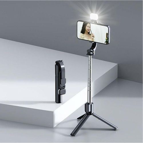 product_image_name-Generic-R1S 3-in-1 Multifunctional Extendable Monopod Bluetooth Selfie Stick Tripod with LED Fill Light & Detachable Wireless Remote - Black-2