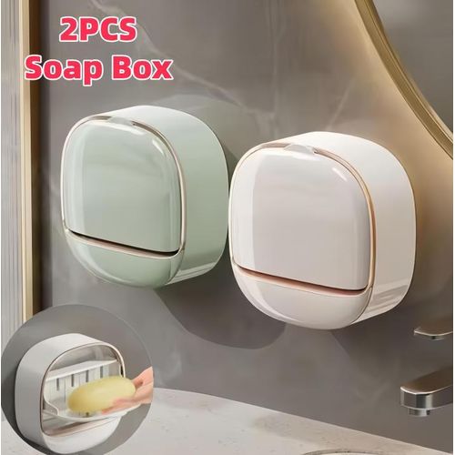 product_image_name-Generic-2PCS Wall-Mounted Soap Box with Lid Light Luxury Soap Holder Punch-Free Soap Box  Laundry Soap Box For Bathroom Kitchen-1