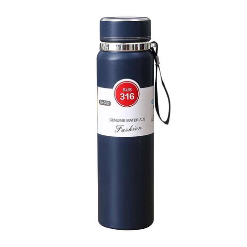 product_image_name-VACUUM-Portable 316 Stainless Steel Insulated Water Bottle Cup With Tea Strainer and Hand Strap, Flasks for Office Gym Travel - Dark Blue-1