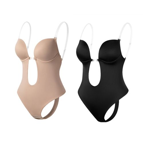 Sexy Backless V Neck Bodysuit With Clear Straps And Padded Push Up