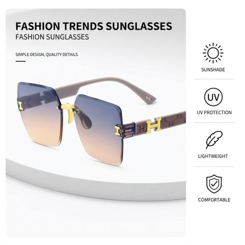 Fashion Gradient Square Rimless Sunglasses UV400 Protection for Men Women - image 2