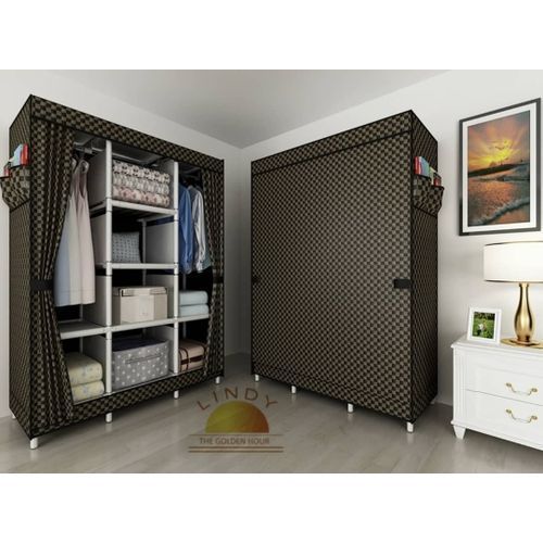 Lindy Portable Fabric 6 Shelves Wardrobe - Black/Gold