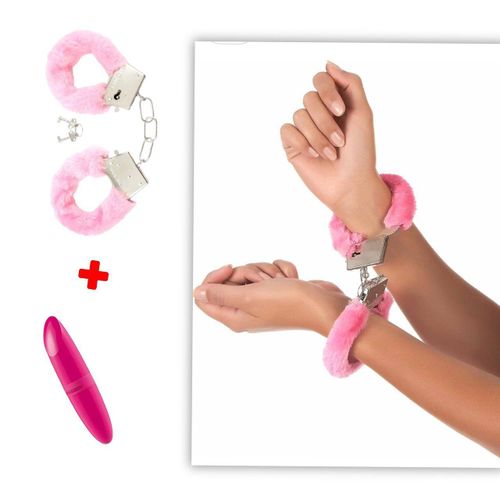 product_image_name-Generic-Sexy Handcuffs + Female G-Spot Vibrator For Adult Sex Toy - Pink-1