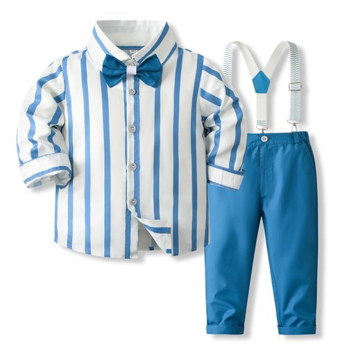 product_image_name-Generic-Boy's Suspender Pants and Long Sleeve Shirt Set 2-3years-Whit/Blue Stripes-1