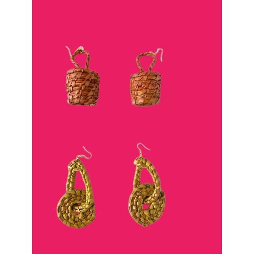 product_image_name-Generic-Handmade Rattan Earrings - Brown/Gold-2