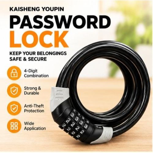 Generic Universal Combination Coiled Cable Lock for Bicycles & Motorcycles - Black (Keyless Security)