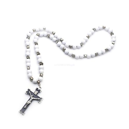 ROSARY NECKLACE CROSS MAN SILVER