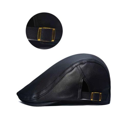product_image_name-Fashion-Adjustable Leather Newsboy Beret Cap - Black-2