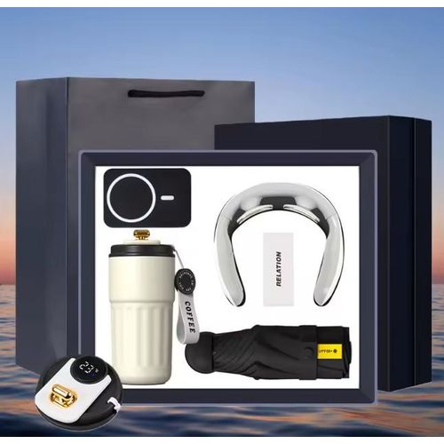 product_image_name-Genetic-4PCS Business Gift Set - Includes Digital Coffee Cup- Neck Massager-MagSafe Power Bank-Umbrella in Souvenir Box and Pack - Black-1