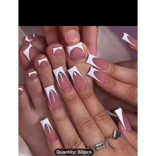 product_image_name-Fashion-60 pcs of French White - Press on nails(Toe and Fingernail set) - Beige/White-1