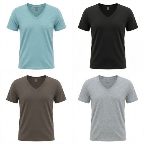 Fashion Women's 4-Piece V-Neck Plain T-Shirt Set - Sky Blue/Black/Brown/Gray