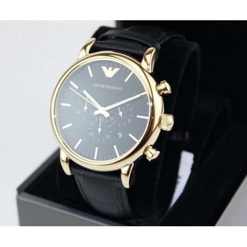 product_image_name-Emporio Armani-Men's Chronograph Black Leather Watch-1