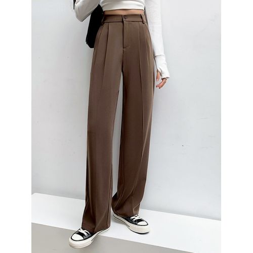Shop Generic Casual High Waist Loose Wide Leg Pants for Women Spring Autumn  Female Floor-Length White Suits Pants Ladies Long Trousers-2205 coffee long  Online
