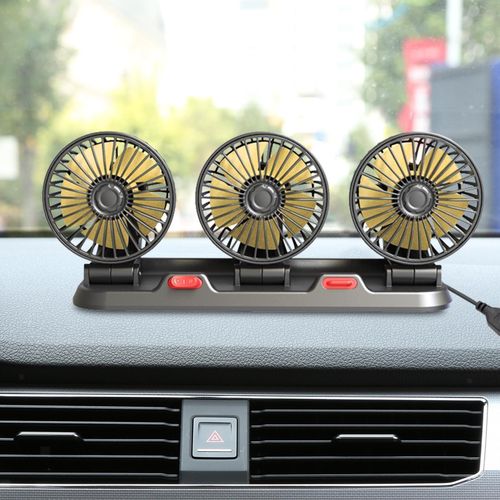 Generic 12V 360-degree Rotating Adjustable Car Fan with Three Heads - Black - image 6