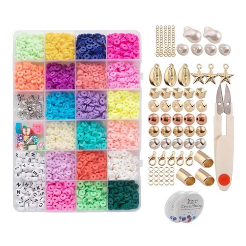 DIY Polymer Clay Beads Kit, 6mm 20 Colors Flat Round Spacer Beads