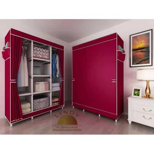 Lindy Portable Wardrobe - 8 Shelves - Wine Red