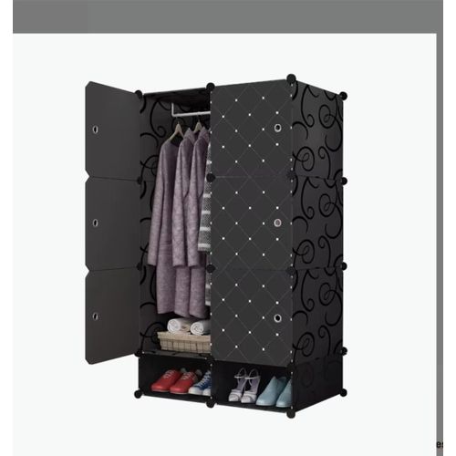 product_image_name-White Label-6 Cubes Plastic Wardrobe With shoe Rack-Black-1