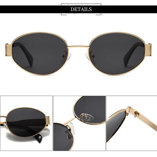 product_image_name-ShebSheb-Retro Oval Sunglasses Small Gold 90s Classic Metal Frame Shades UV400 Lens-5