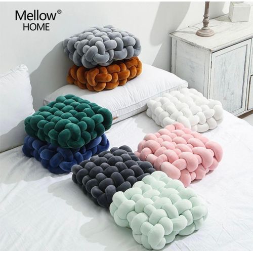 product_image_name-OMAMA HOME TEXTILE-Soft Knotted Throw Pillow Cushion – Plush Decorative Sofa & Bed Pillow-Blue-2