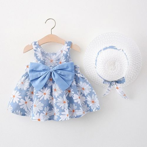 Shop Generic 2pcs Girls Dress Bow Baby Beach Dresses Newborn Clothe Hat ...