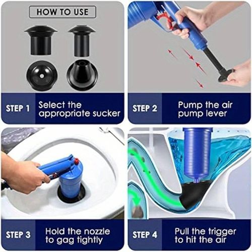 product_image_name-Generic-1 Set Toilet Plunger, Drain Clog Remover Tool With 4 Sized Suckers, High Pressure Air Drain Blaster-2