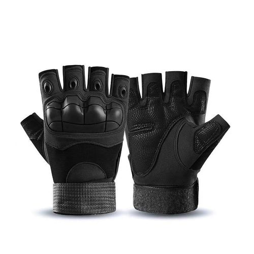 General Tactical Fingerless Gloves – Padded Half Finger Outdoor Sports Gloves with Adjustable Wrist Strap, Black - image 2