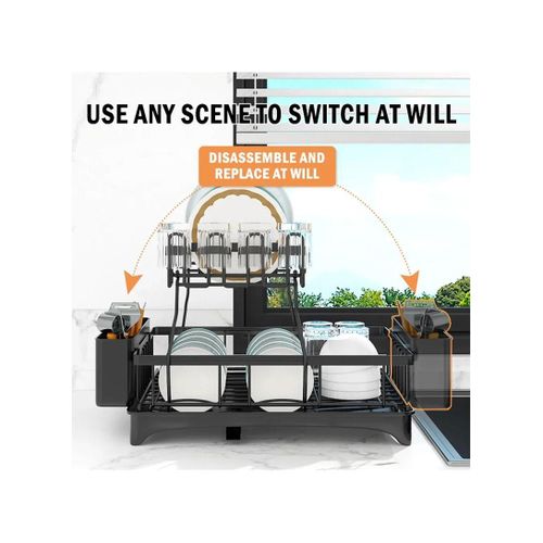 product_image_name-Generic-Large Capacity Durable Rust-resistant Kitchen Dish Plate Drying Rack 2-tier (L44 x W31 x H33)cm / (L17.3 x W12.2 x H13)inch - Black-8